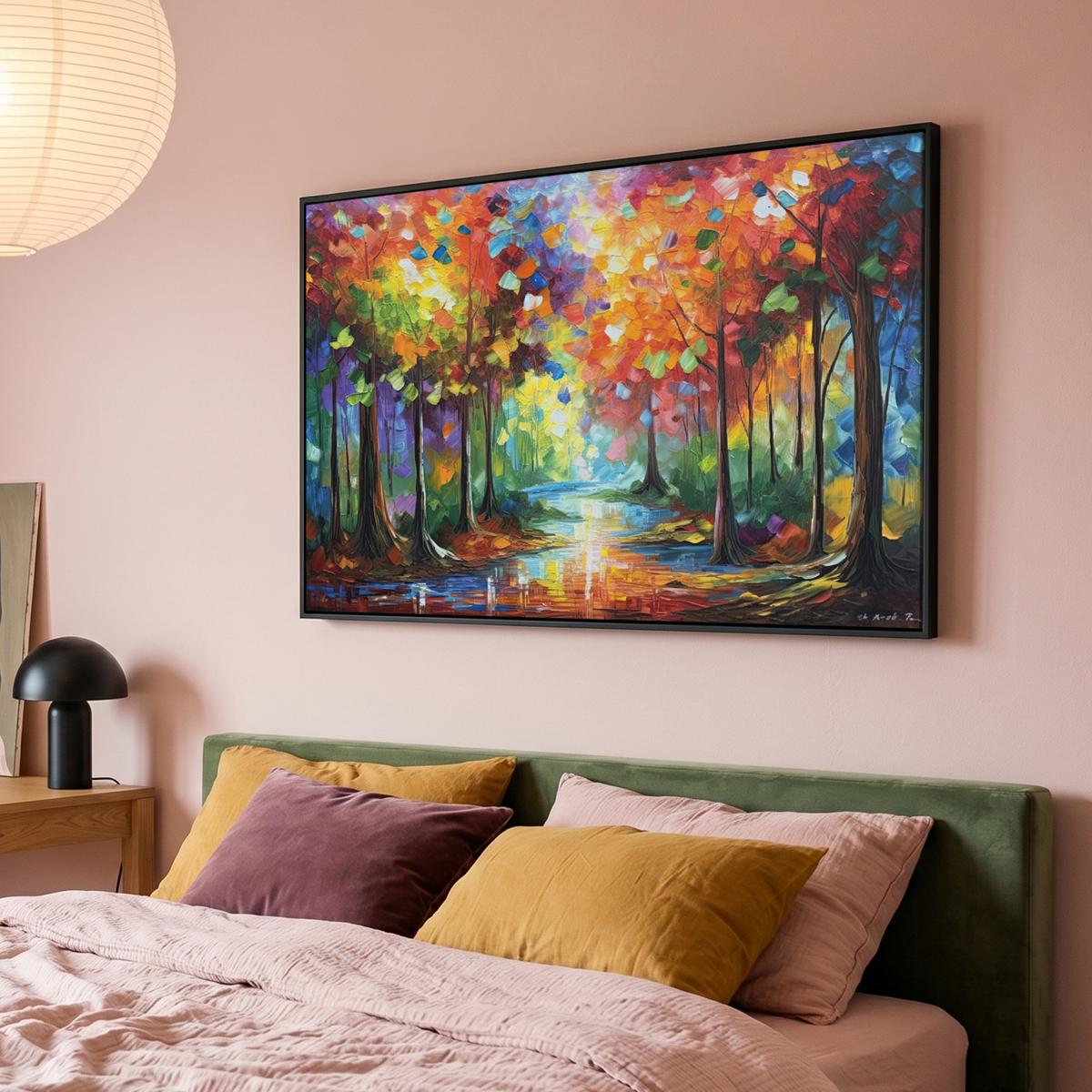 LEINWAND Bilder mit Rahmen - Landschaft - Wald - Farben - Natur - 120x80 - Multicolor, Textil (120/80cm) - MuchoWow
