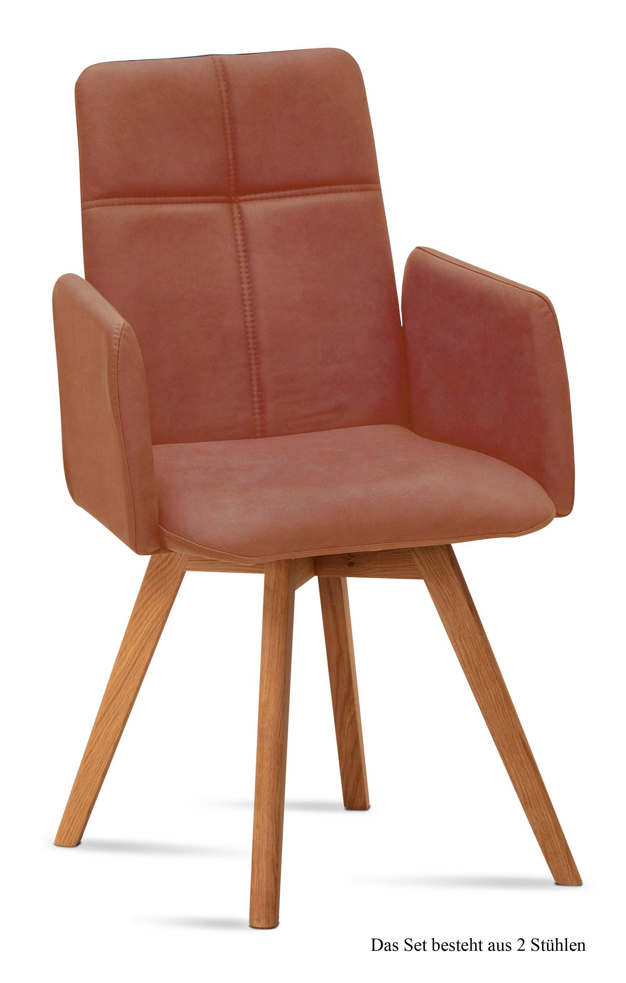 ARMLEHNSTUHL (2er-Set) Dinah 52x92x60 Eiche geölt/Cognac - Cognac/Eichefarben, Kunststoff (60/92/52cm) - 58aufmkessel