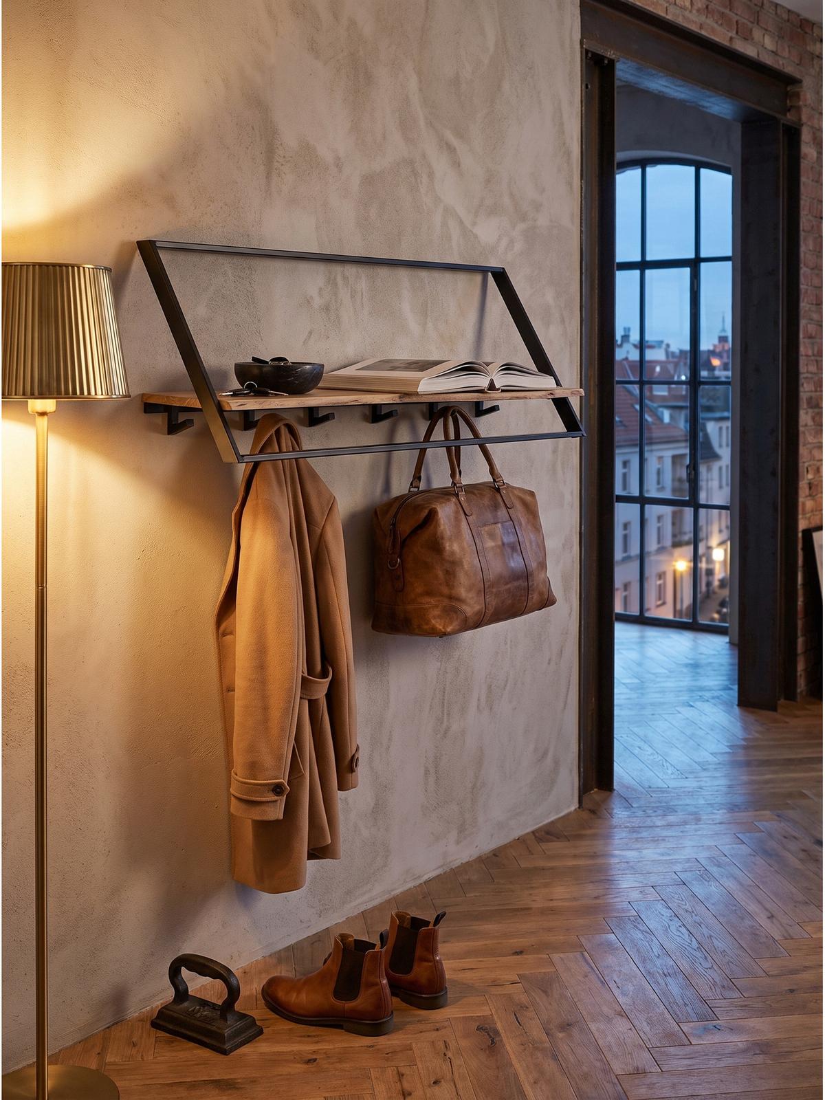 WANDGARDEROBE TIETAR, Akazie Massivholz, Akazie-Schwarz, 100 x 32,5 x 40 cm - Schwarz/Akaziefarben, Metall (100/40/32.5cm) - KADIMA DESIGN