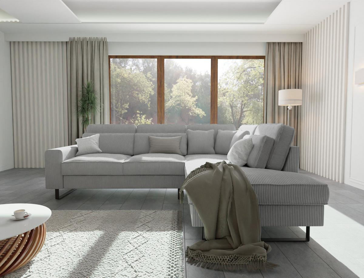 ECKSOFA Floe Hellgrau Cord - Hellgrau/Schwarz, Holz/Kunststoff (290/231cm) - S-Style Möbel