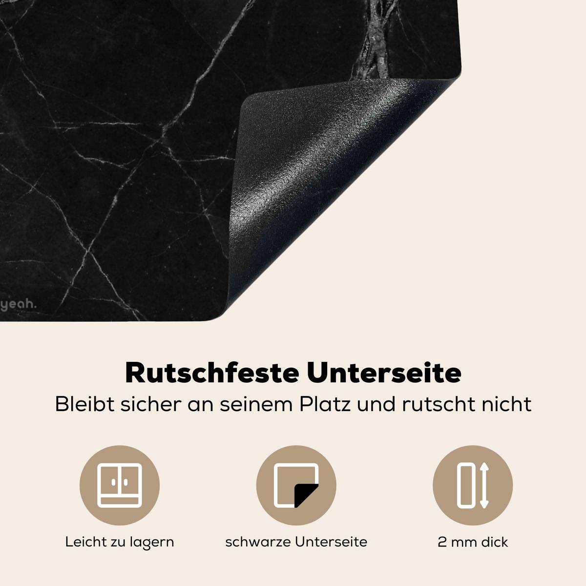 HERDABDECKPLATTE Schwarz - Marmor Herdabdeckung Induktionsfeld 65x52 cm - Schwarz, Kunststoff (65/52/0.2cm) - MuchoWow
