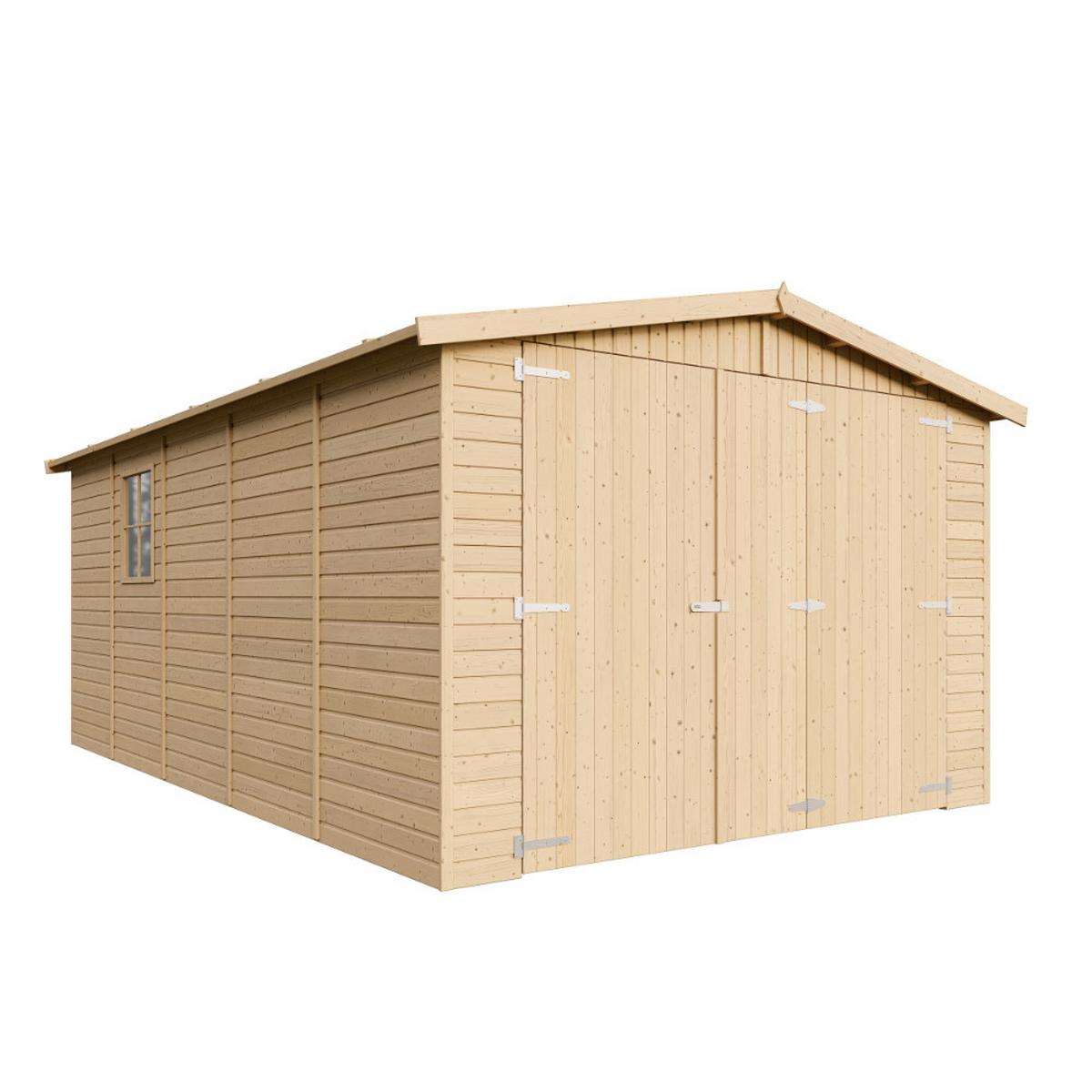 HOLZGARAGE - Abstellraum mit Fenstern - H222x516x324 cm/15 m² - M101 - Naturfarben, Holz (303/183/493cm) - Timbela