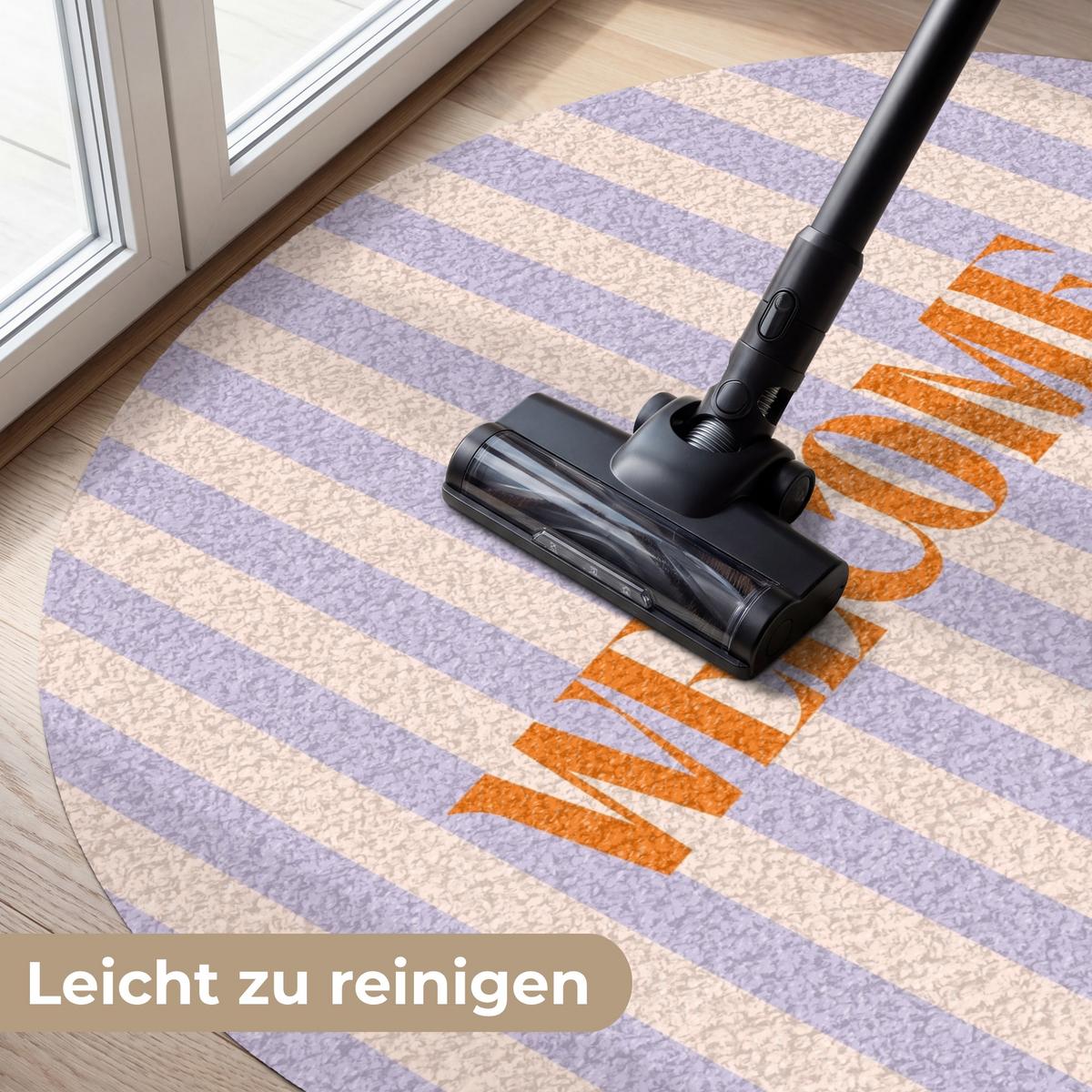 FUSSMATTE Lila – Orange – Streifen – Willkommen 120x120 cm - Flieder, Kunststoff (120/0.4cm) - MuchoWow