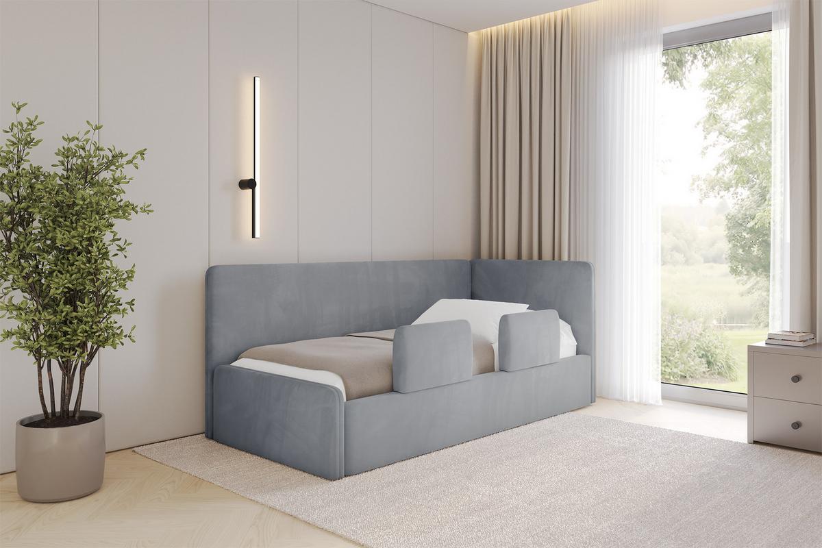 EINZELLBETT Jugendbett mit Bettkasten und Matratze H3/H4, Links - NORY 100x200 Grau - Grau, Holzwerkstoff/Textil (100/200cm) - ALTDECOR