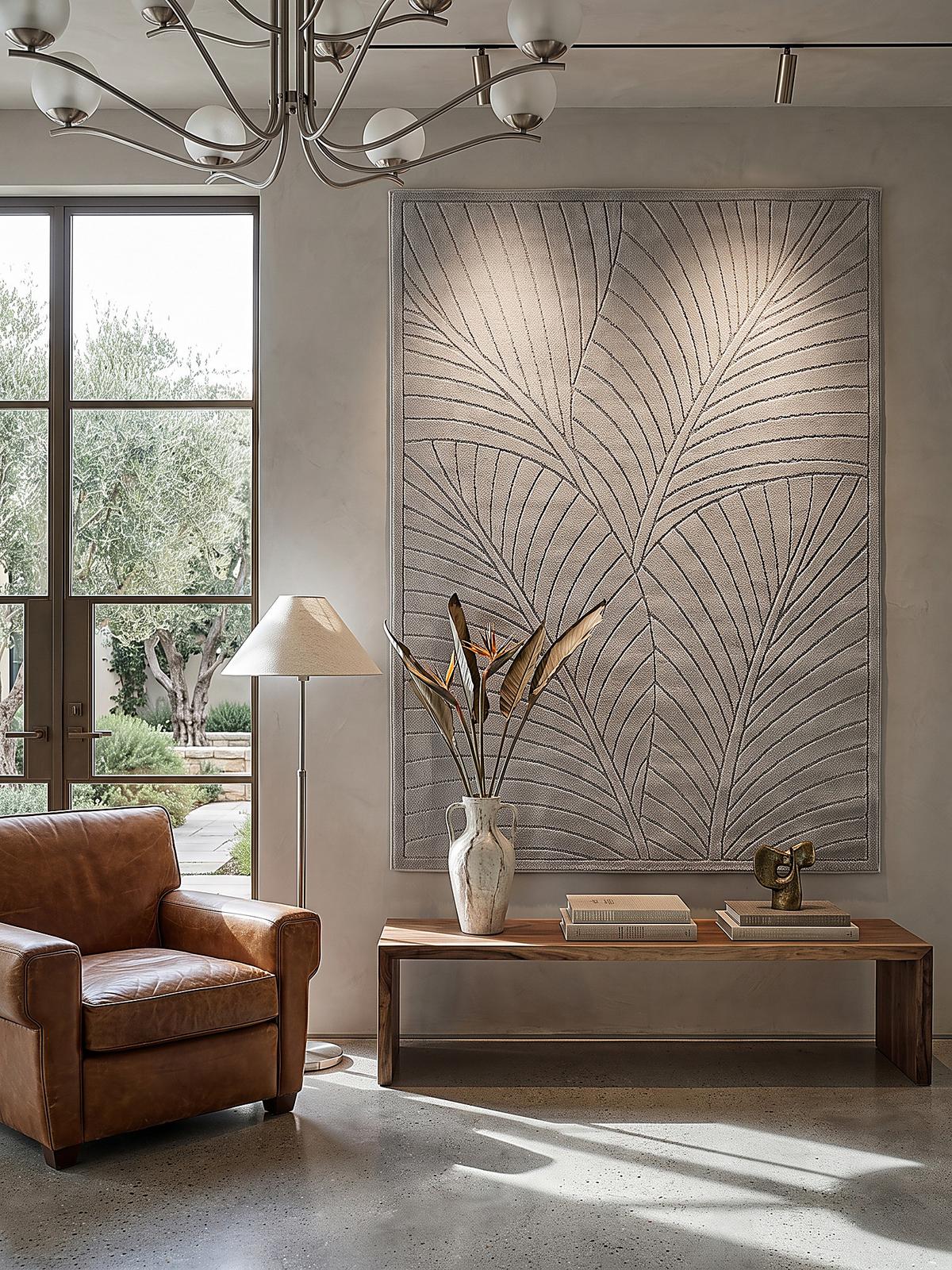 TEPPICH Outdoor, Fußbodenheizung-geeignet, mit Blattmotiv, ENGADIN in Silbergrau, 120 x 170 cm - Grau, Textil (120/170cm) - KADIMA DESIGN