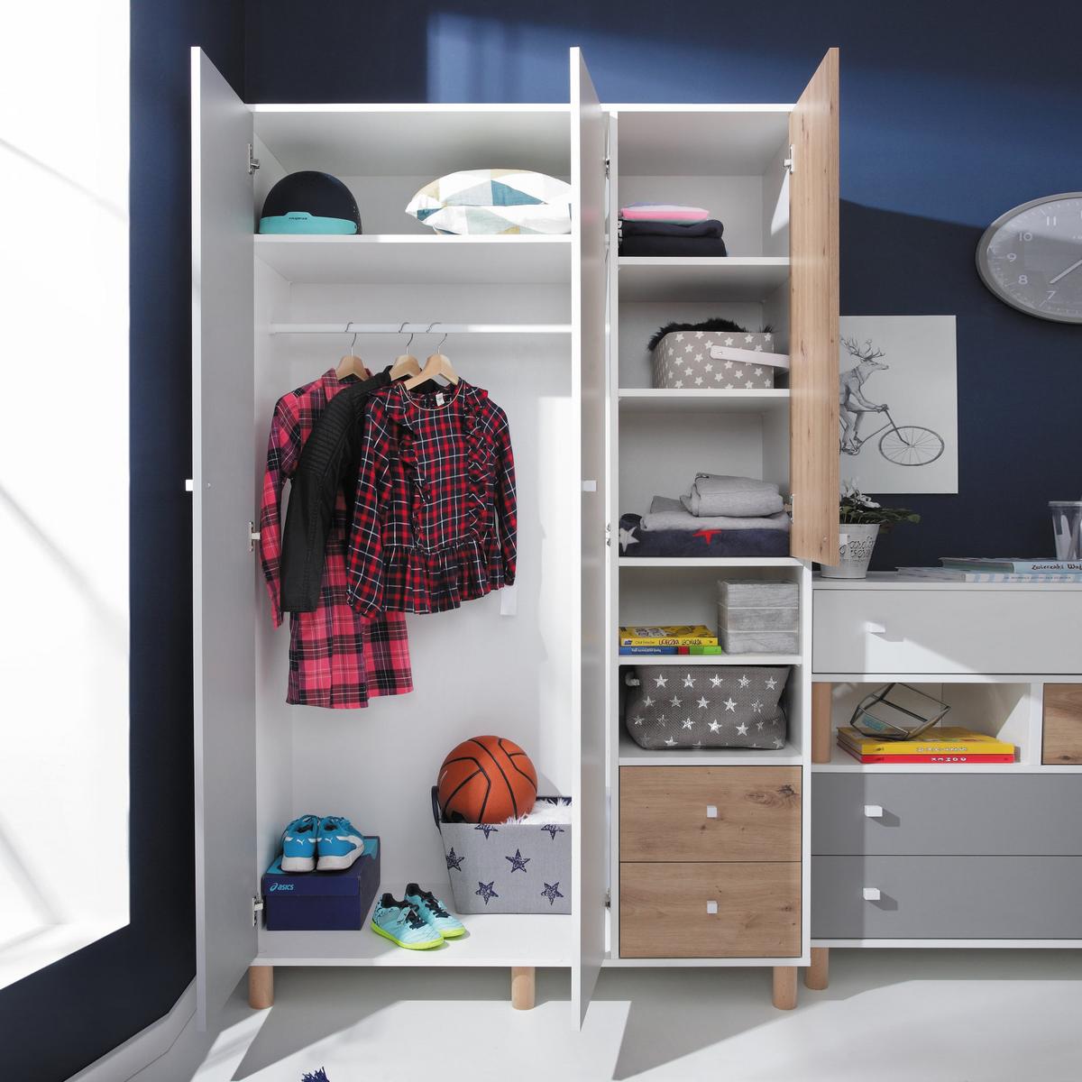 DREHTÜRENSCHRANK Figo mit 3 Türen und 2 Schubladen - Weiß/Eiche Artisan, Holzwerkstoff (120/190/50cm) - Beautysofa