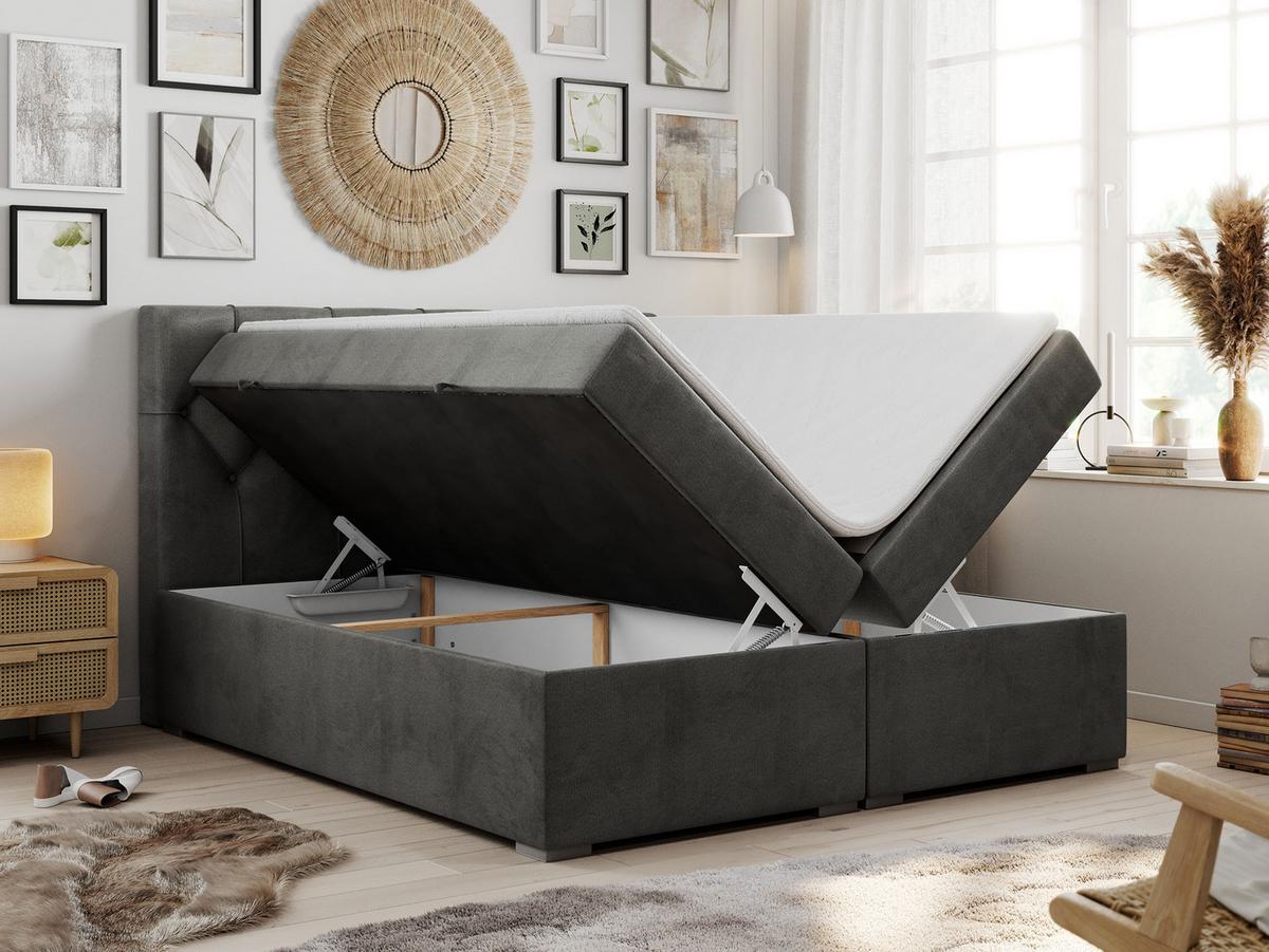 BOXBETT ALDA 160/200 Dunkelgrau Velvet - H3 - Dunkelgrau, Holz/Textil (160/200cm) - MKS