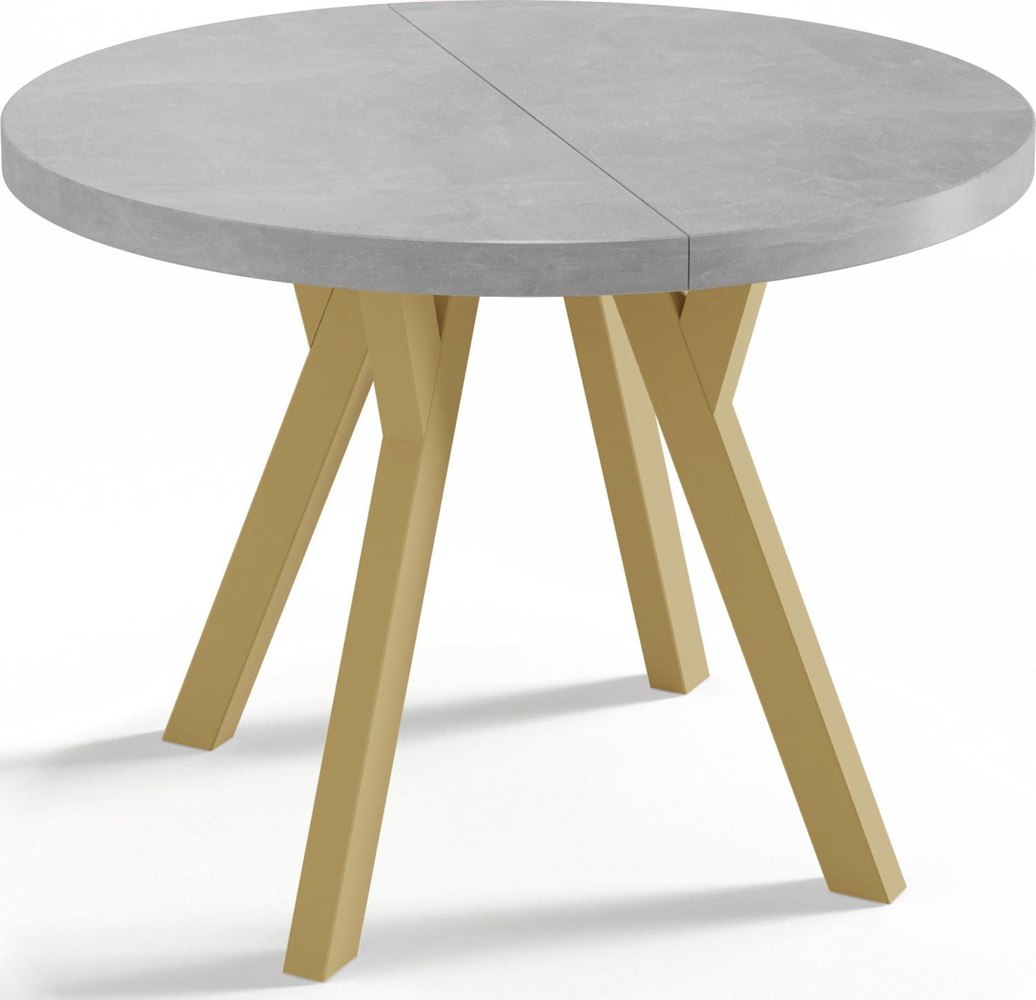 ESSTISCH Mateo runder ausziehbarer, Grauer Beton 100-150/100/76 cm - Goldfarben/Hellgrau, Holz/Holzwerkstoff (100/150/76cm) - WFL GROUP