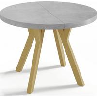 ESSTISCH Mateo runder ausziehbarer, Grauer Beton 100-150/100/76 cm - Goldfarben/Hellgrau, Holz/Holzwerkstoff (100/150/76cm) - WFL GROUP