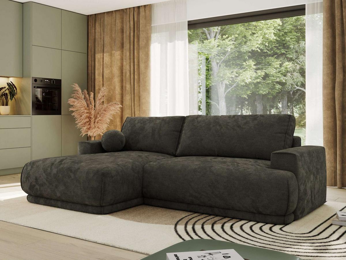 ECKSCHLAFSOFA RINA L Dunkelgrau Schenille glatt - links - Dunkelgrau/Schwarz, Kunststoff/Textil (267/170cm) - MKS