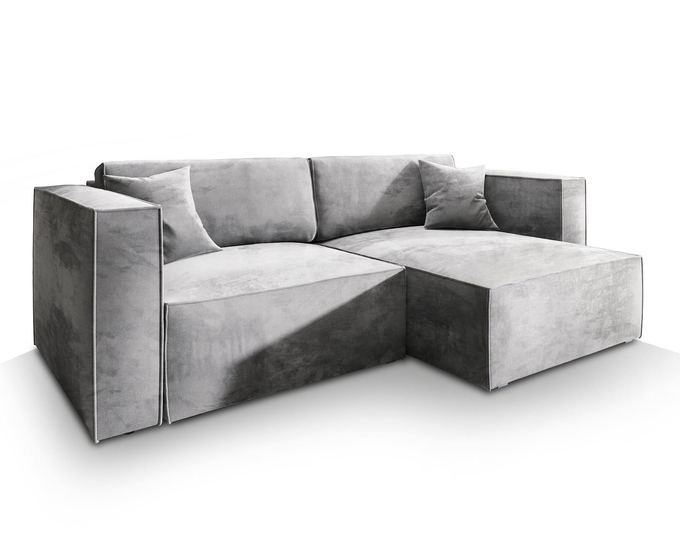 ECKSOFA NERIO M Hellgrau Velours-Stoff mit Schlaffunktion - Hellgrau/Grau, Holz/Kunststoff (245/148cm) - MASSENO