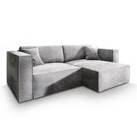 ECKSOFA NERIO M Hellgrau Velours-Stoff mit Schlaffunktion - Hellgrau/Grau, Holz/Kunststoff (245/148cm) - MASSENO