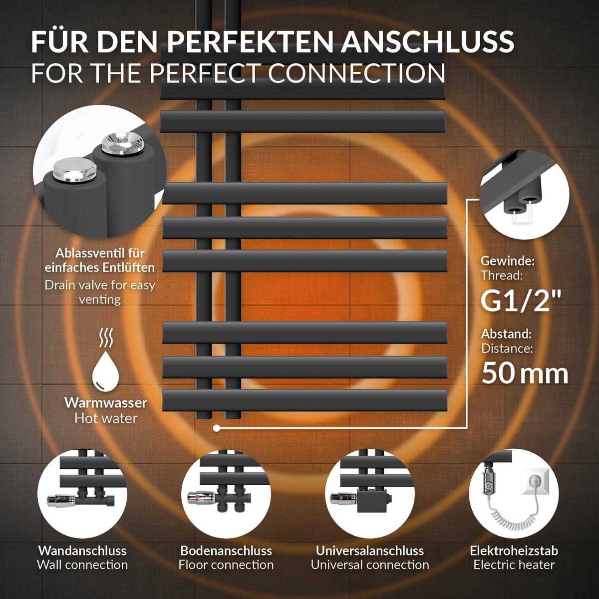 BADHEIZKÖRPER elektrisch Iron EM 500x1200 mm Anthrazit mit Heizstab 1200W Digital - Anthrazit, Metall (50/120/3cm) - LuxeBath
