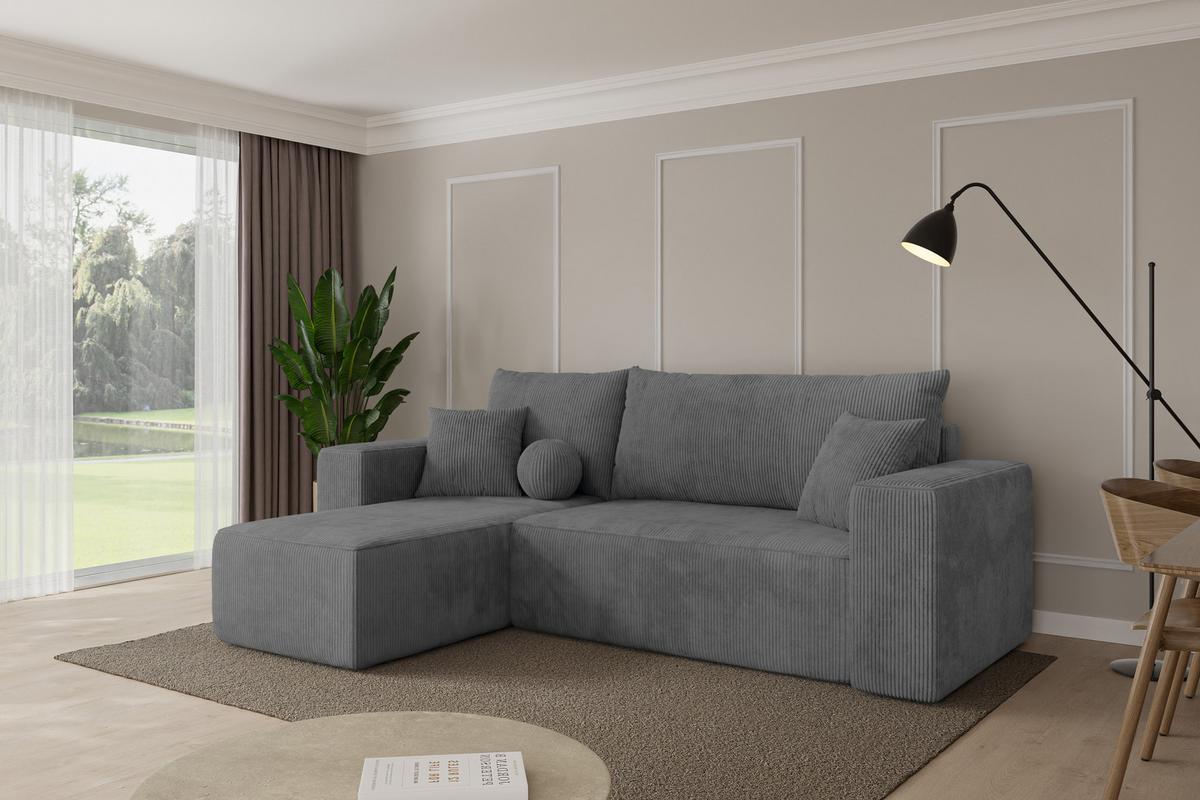 ECKSOFA mit Schlaffunktion Ottomane Links SENO-L 249x139x85 Dunkelgrau Cord - Dunkelgrau/Schwarz, Holzwerkstoff/Kunststoff (249/139cm) - ALTDECOR