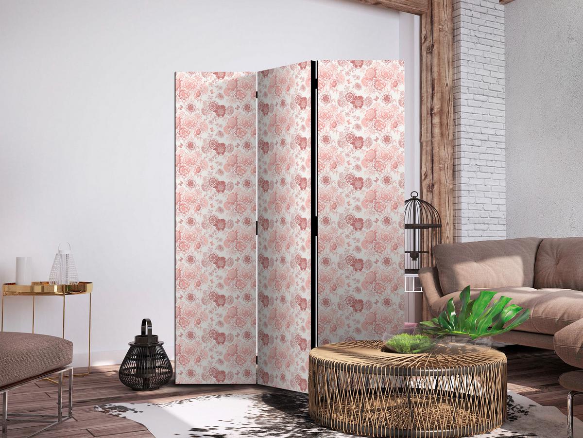 PARAVENT Beidseitig Bedruckter 3-tlg 135x172 cm Rosa Blumen - Rosa, Holz/Textil (135/172/3cm) - Muralo