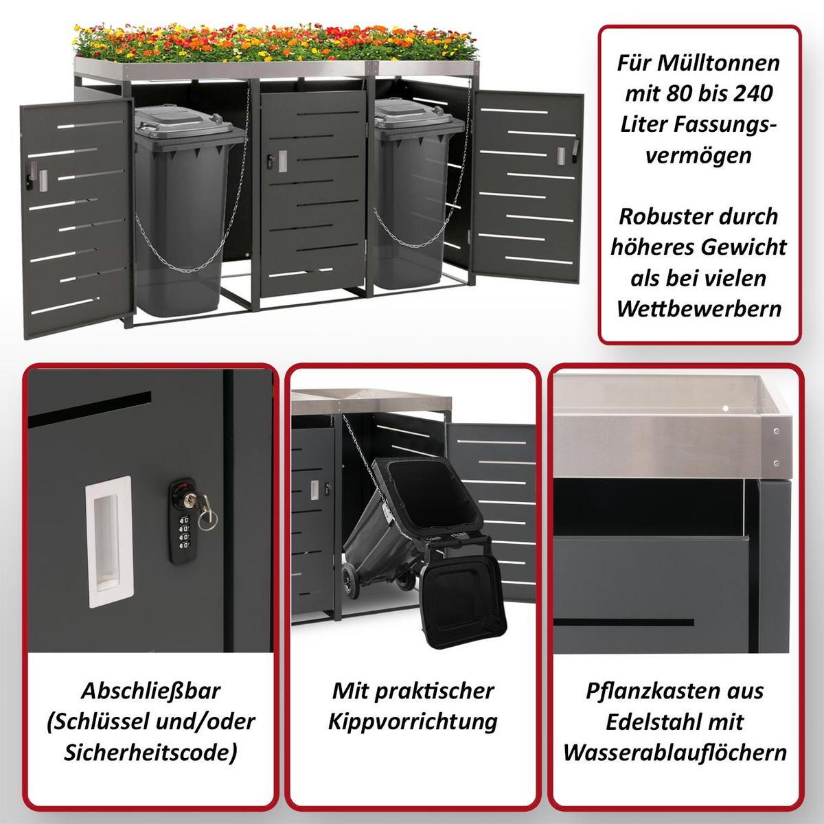 3ER-MÜLLTONNENVERKLEIDUNG Anthrazit - Anthrazit, Metall (198/125/84cm) - MCW