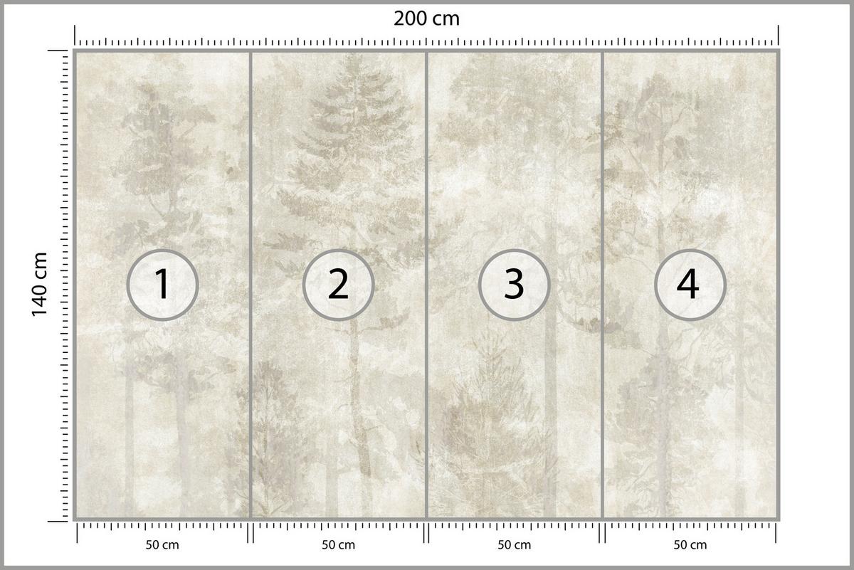 FOTOTAPETE für Wohnzimmer Boho Wald Bäume Beton Abstrakt Vintage Beige 200x140 - Beige/Braun, Papier (200/140cm) - Muralo