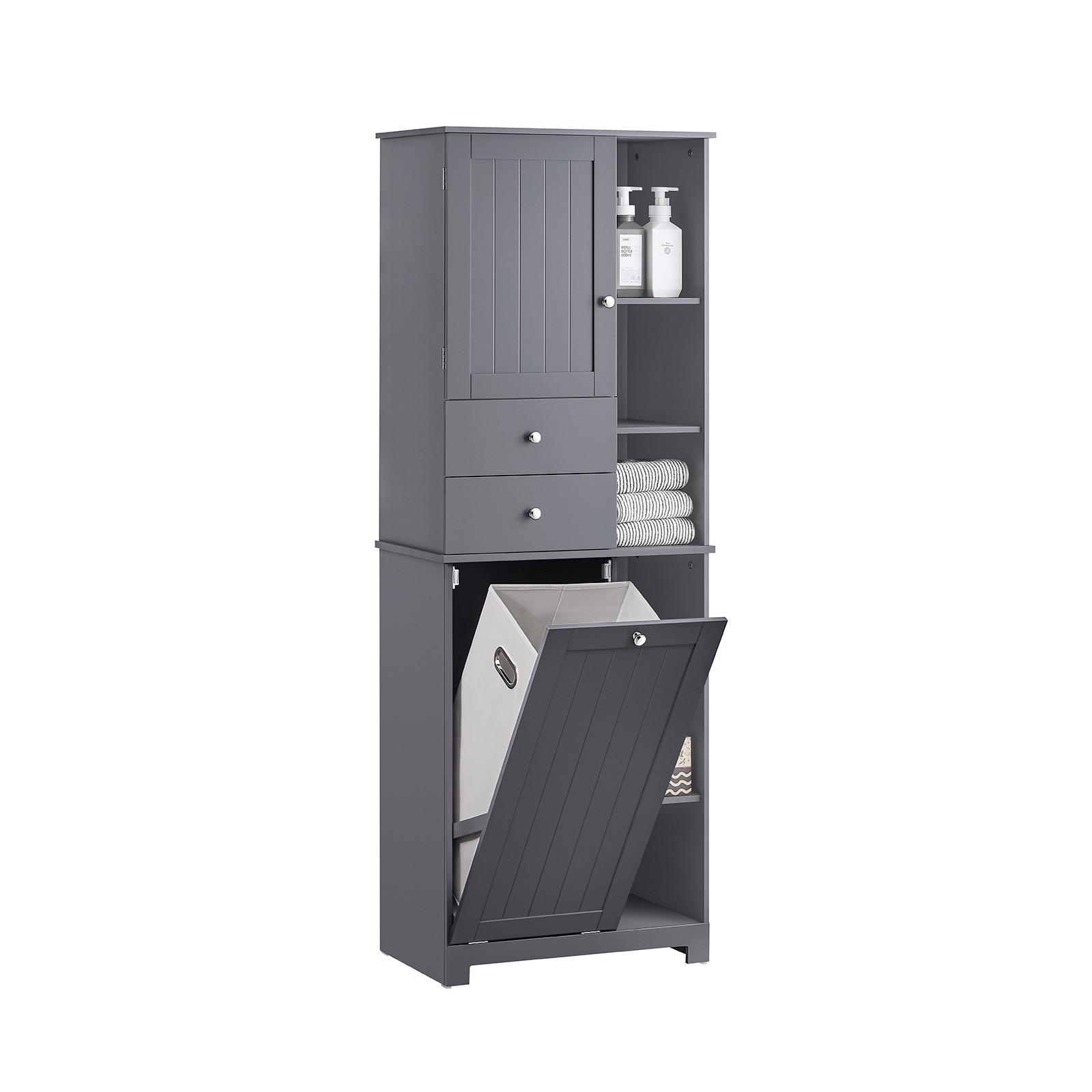 HOCHSCHRANK mit Wäschesack Grau - Grau, Holzwerkstoff (60/170/37cm) - SoBuy