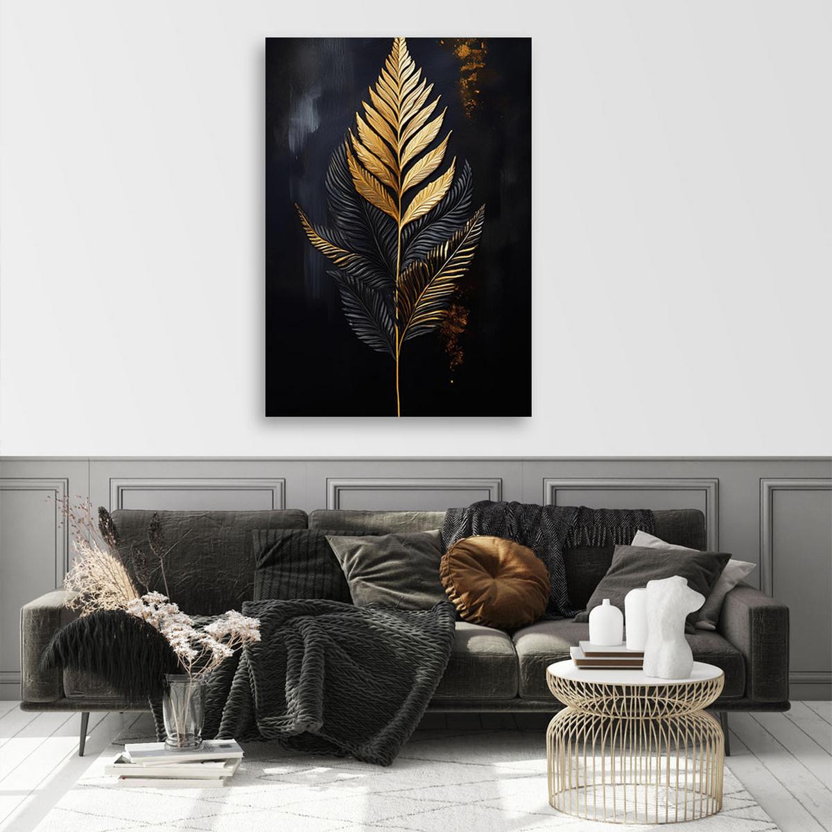 WANDBILD blattgoldfarn - Schwarz, Textil (80/120cm) - Feeby