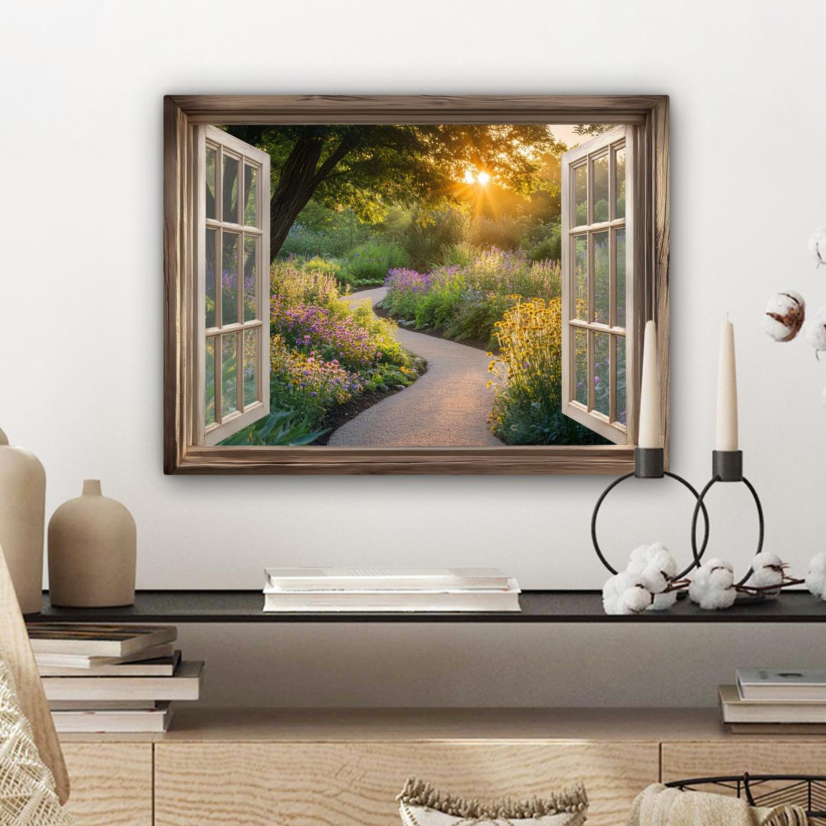 LEINWANDBILD Aussicht - Blumen - Natur - Sonne - Weg Wandbild 40x30 cm - Hellgelb, Textil (40/30cm) - MuchoWow
