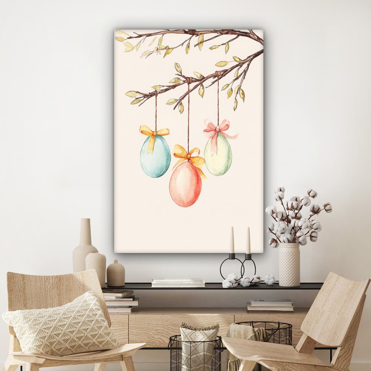 LEINWANDBILD Osterkuchen - Schleife - Eier Deko XXL 80x120 cm - Creme, Textil (80/120cm) - MuchoWow