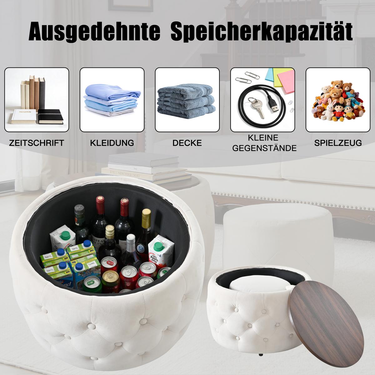 OTTOMANE 2-teilig Samt Beige – Nesting-Design mit Stauraum & Holzablage - Beige, Textil (60/38/60cm) - Urban Meuble
