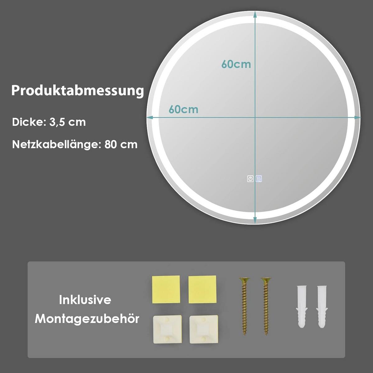 LED-SPIEGEL dimmbar Silber - Silberfarben, Glas (60/60/4cm) - COSTWAY