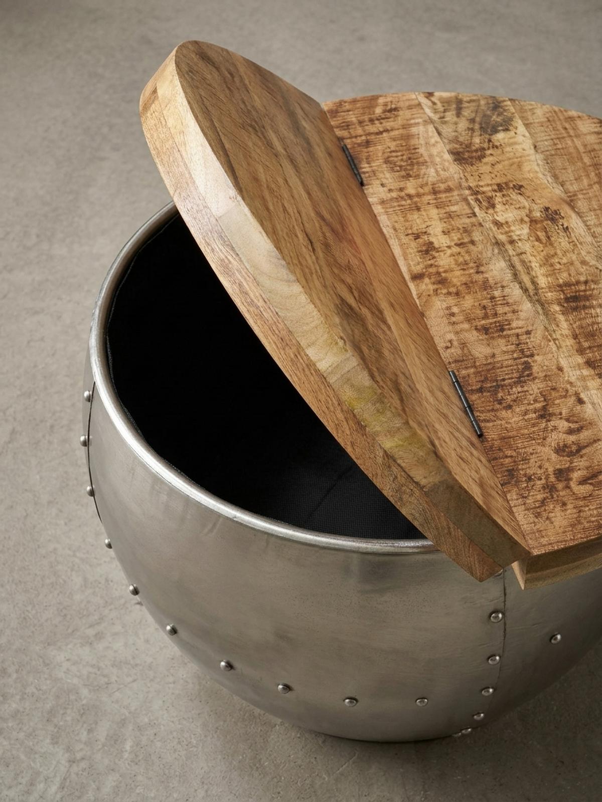 COUCHTISCH Rund in Braun, Massivholz und Metall, Industrial-Stil mit Stauraum - Silberfarben, Holz/Metall (60/60/43cm) - KADIMA DESIGN