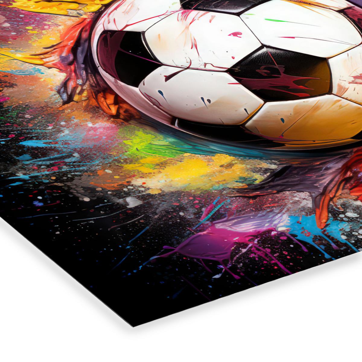 POSTER MIT RAHMEN Fußball - Farbe - Farben - Schwarz - Weiß 80x60 cm - Weiß, Papier (80/60cm) - MuchoWow