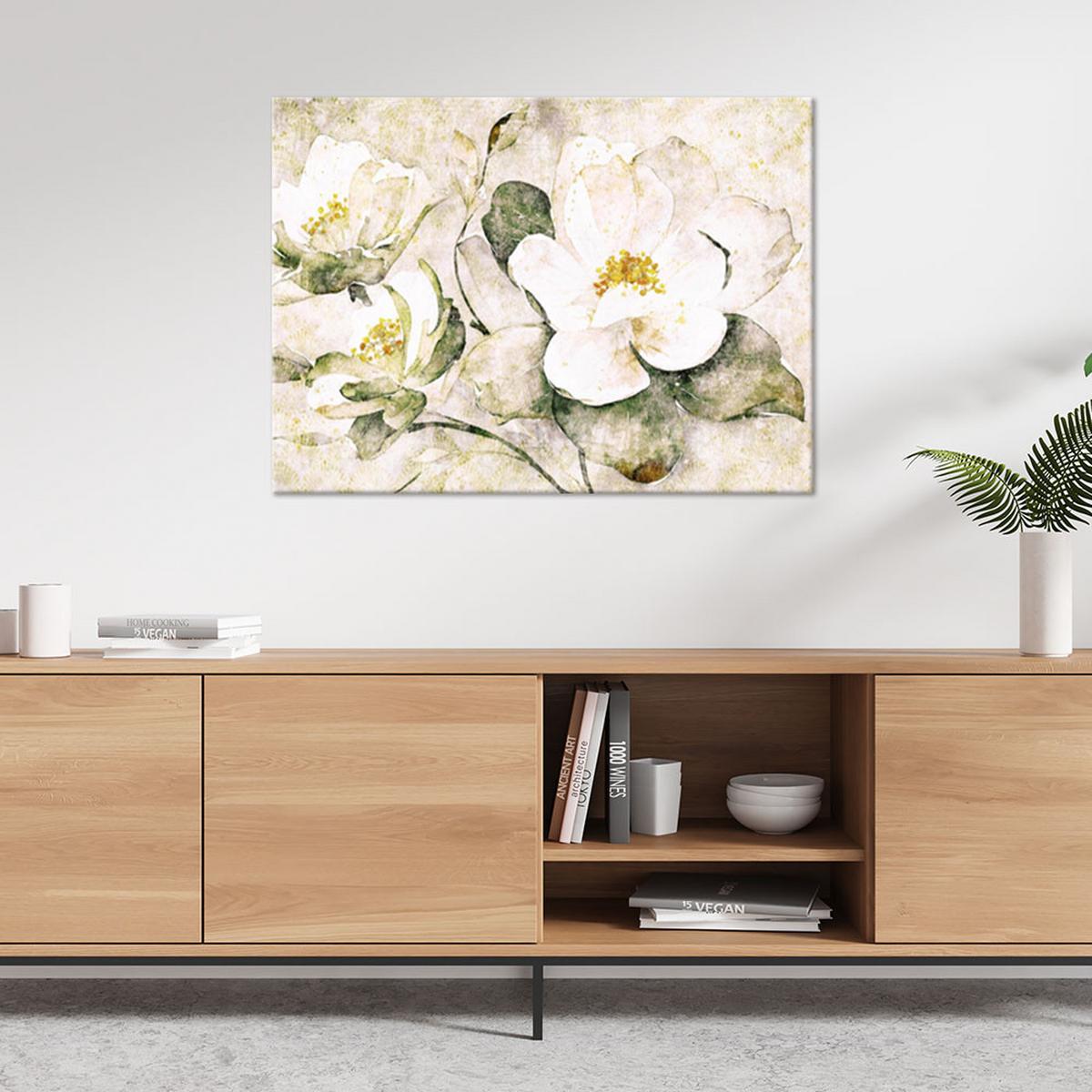 WANDBILD weiße blumen natur - Weiß, Textil (60/40cm) - Feeby