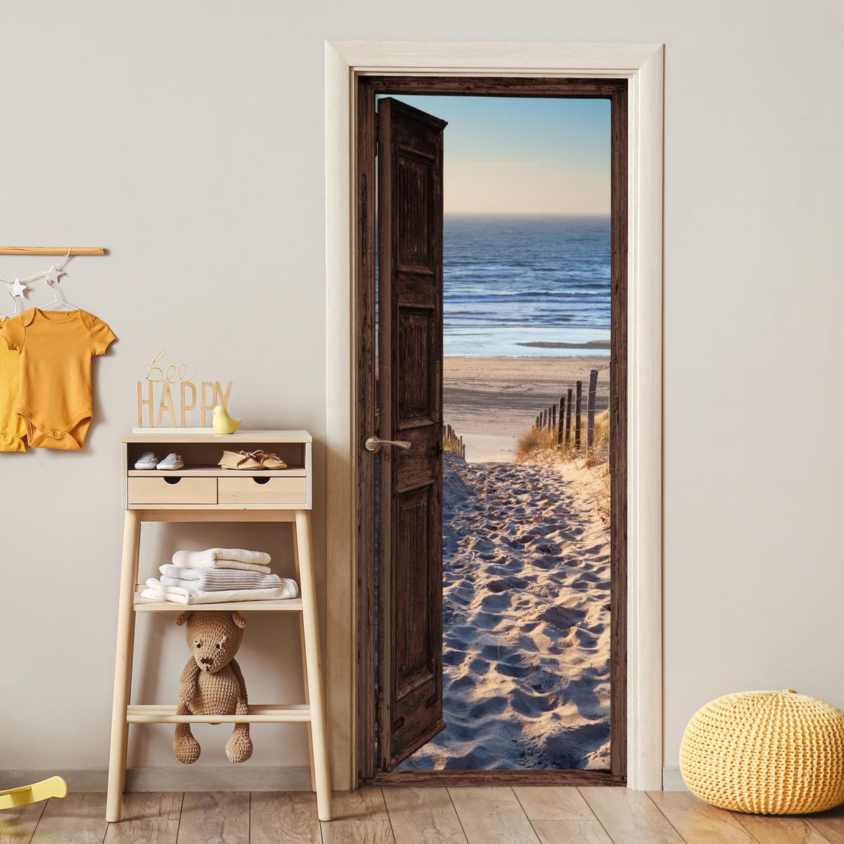 TÜRAUFKLEBER Durchblick - Strand - Meer - Weg - Dünen 90x235 cm - Türtapete - Sandfarben, Kunststoff (90/0.1cm) - MuchoWow