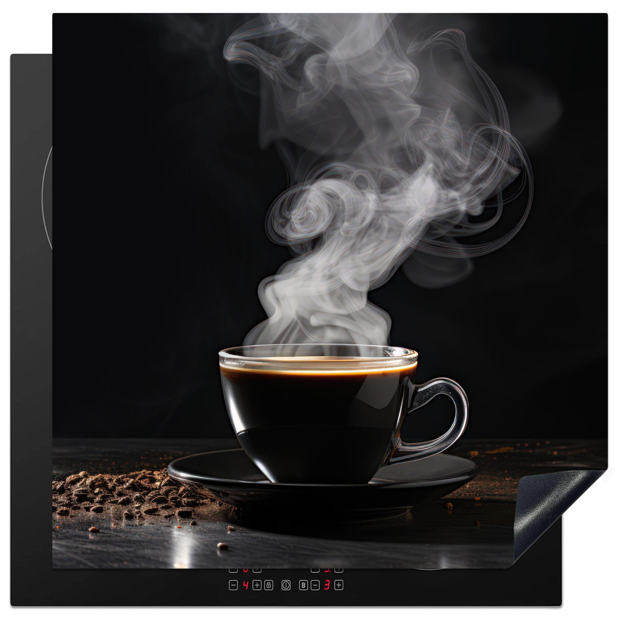 HERDABDECKPLATTE Kaffee - Schwarz - Bohnen - Heiß - Tasse Induktionsmatte 78x78 cm - Schwarz, Kunststoff (78/78/0.2cm) - MuchoWow