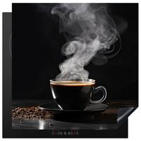 HERDABDECKPLATTE Kaffee - Schwarz - Bohnen - Heiß - Tasse Induktionsmatte 78x78 cm - Schwarz, Kunststoff (78/78/0.2cm) - MuchoWow