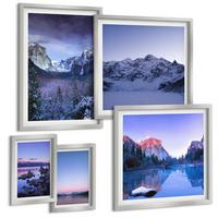 BILDER SET 5er Set - 50x50 cm & 20x30 cm & 40x60 cm Silberner Rahmen - Berglandschaften, Sonnenuntergang, Wasser - Silberfarben, Kunststoff (40/60cm) - TULUP
