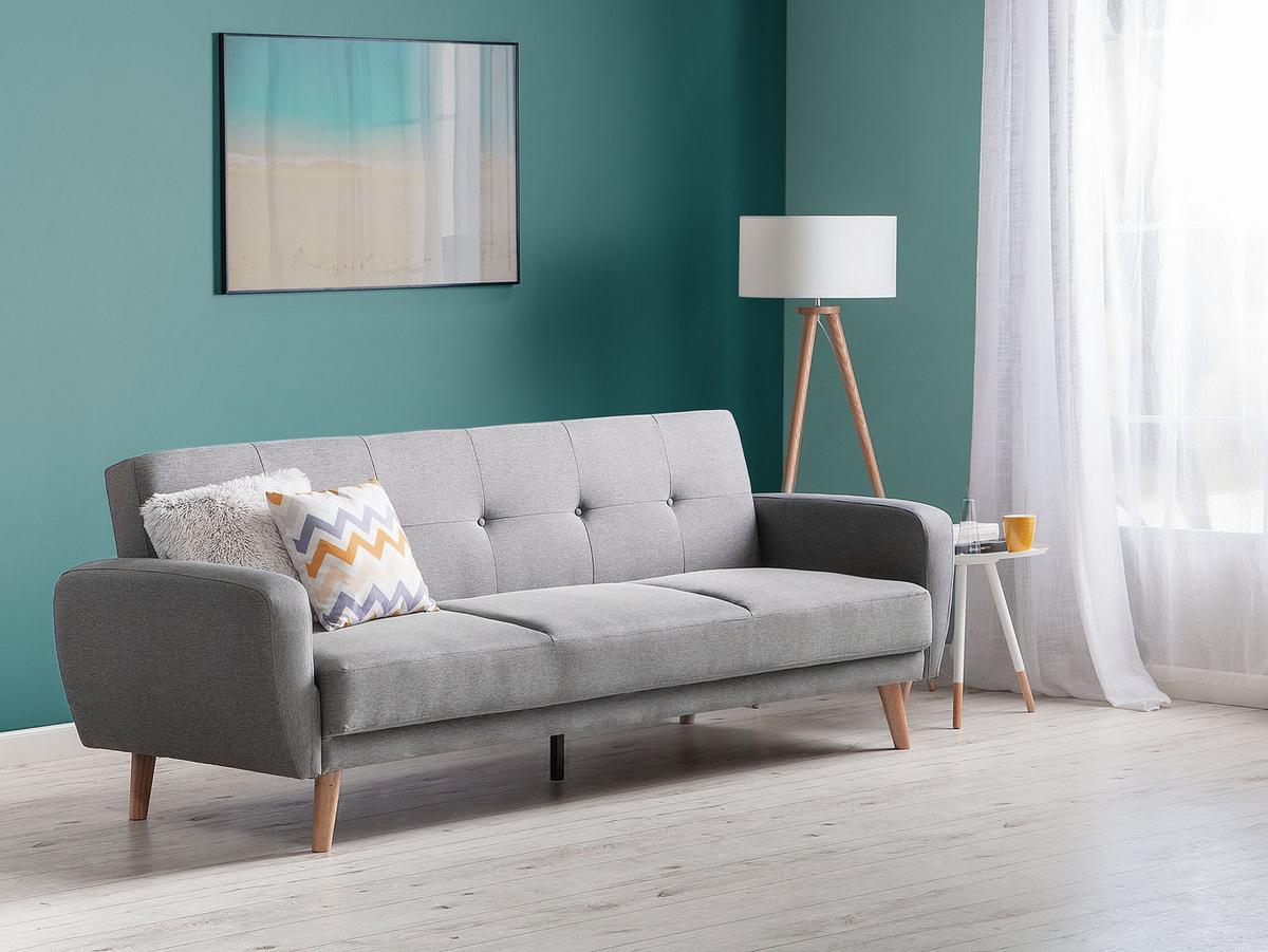 3-SITZER-SCHLAFSOFA Polyester Grau Florli - Hellgrau, Textil (214/82/85cm) - Beliani