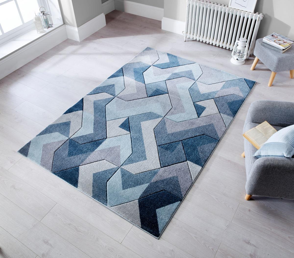 TEPPICH NIDD, geometrisch, Blau, 120 x 170 cm - Blau, Textil (120/170cm) - KADIMA DESIGN