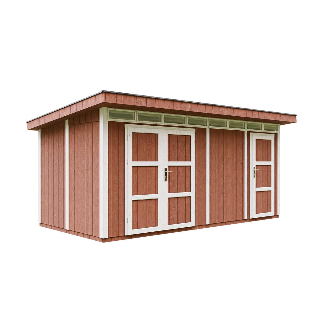 HOLZ-GARTENHAUS Basis LP SmartSide 8.52 + 2.95 m² mit B530xL279xH237 cm - M905C - REDWOOD RED - Dunkelrot, Holz (530/237/279cm) - Timbela