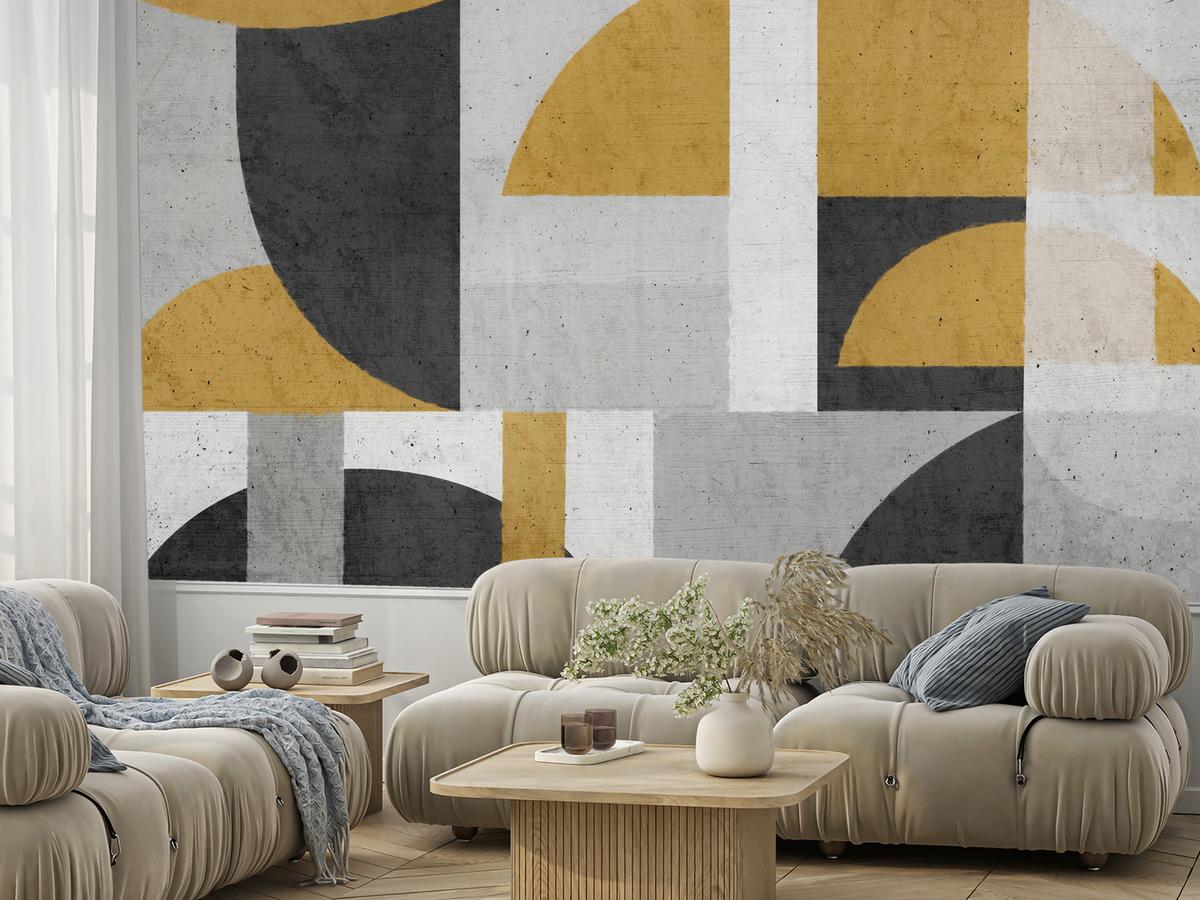 FOTOTAPETE für Wohnzimmer Abstrakte Geometrische Muster Formen 100x70 - Gelb/Schwarz, Papier (100/70cm) - Muralo