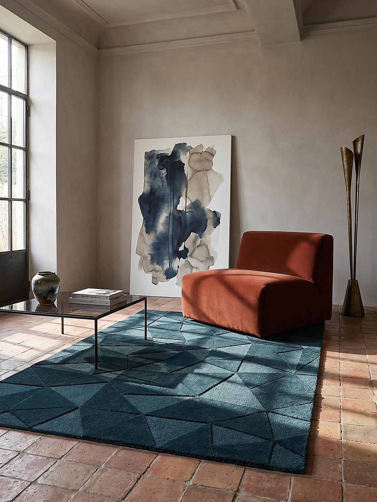 WOLLTEPPICH DEBEN, geometrisch, Petrol, 160 x 230 cm - Blau, Textil (230/160cm) - KADIMA DESIGN