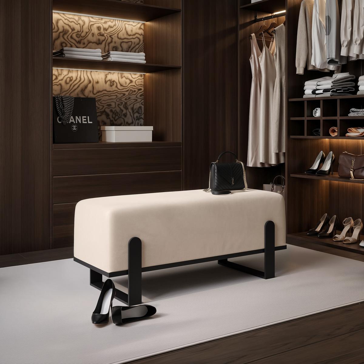 POLSTERBANK MARA 100 cm Schwarz / Beige ,Metallgestell - Beige, Textil/Metall (100/47/35cm) - Idohome