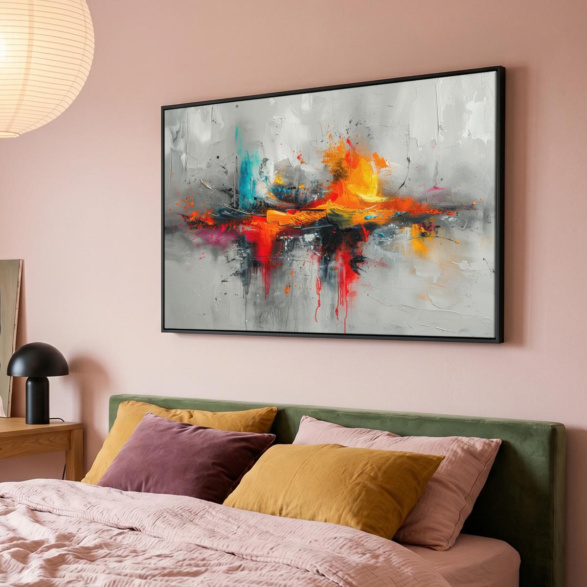 LEINWAND Bilder mit Rahmen - Moderne Kunst - Orange - Grau - Abstrakt - 150x100 - Hellgrau, Textil (150/100cm) - MuchoWow