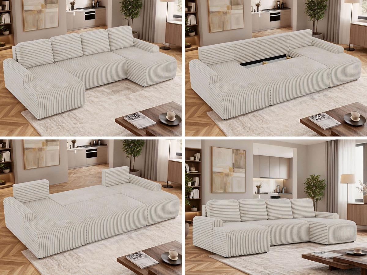 WOHNLANDSCHAFT NESSARO U Beige Cord - Beige/Schwarz, Kunststoff/Textil (312/92/151cm) - MKS