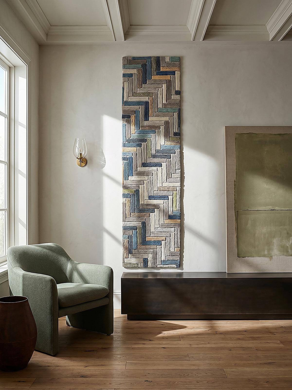 WOLLTEPPICH ESK, geometrisch, Florhöhe 10 mm, Blau-Bunt, 60 x 230 cm - Blau, Textil (230/60cm) - KADIMA DESIGN