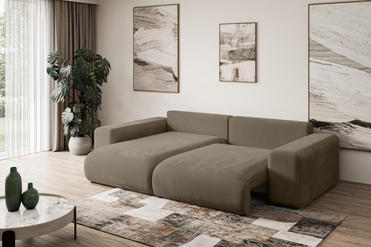 ECKSOFA Ottomane links ESKAR-L 266x176x72 Braun Velours - Schwarz/Braun, Holzwerkstoff/Kunststoff (266/176cm) - ALTDECOR