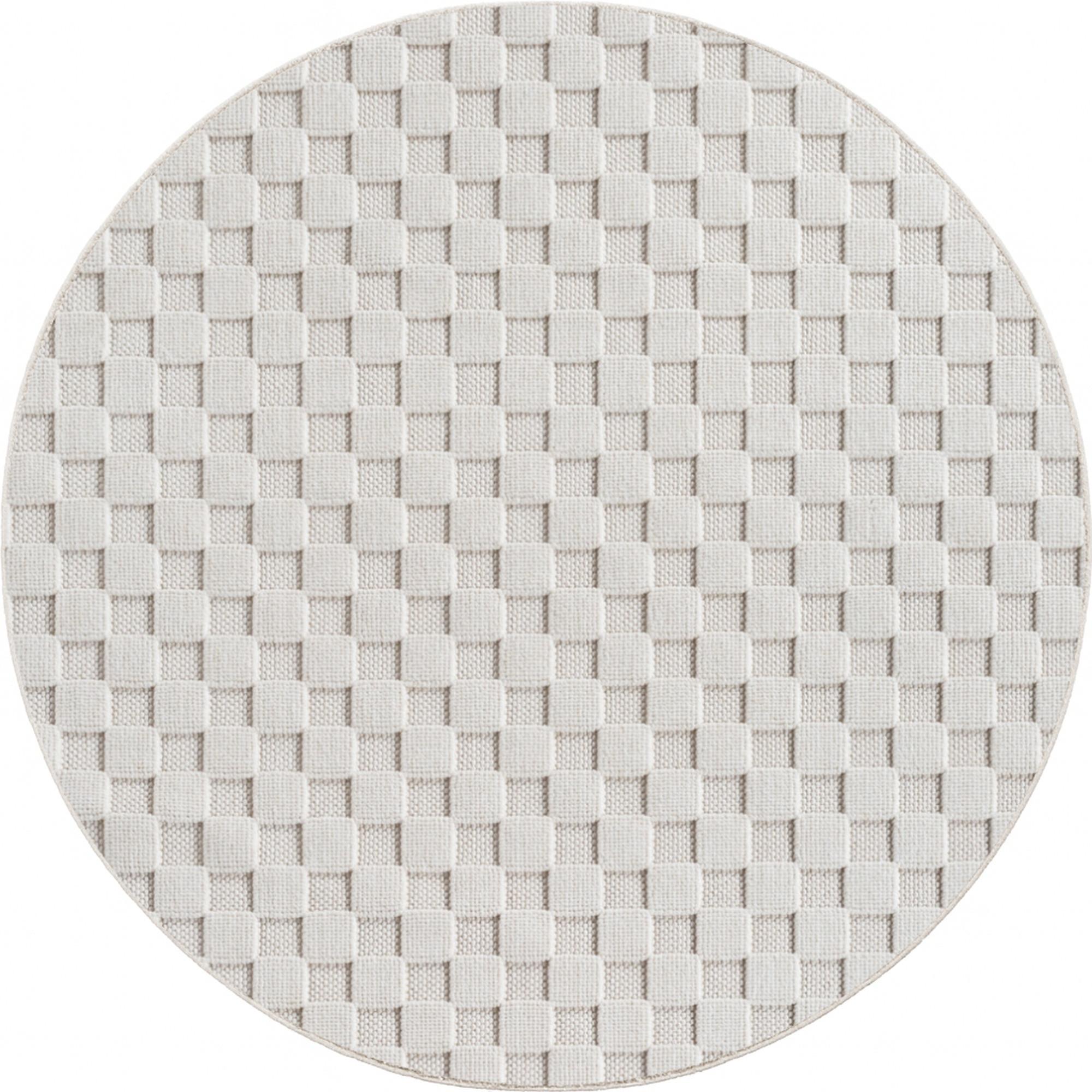 TEPPICH Flachgewebe LANGAU in Creme, mit Schachbrettmuster, Ø 80 cm - Creme, Textil (80/80cm) - KADIMA DESIGN