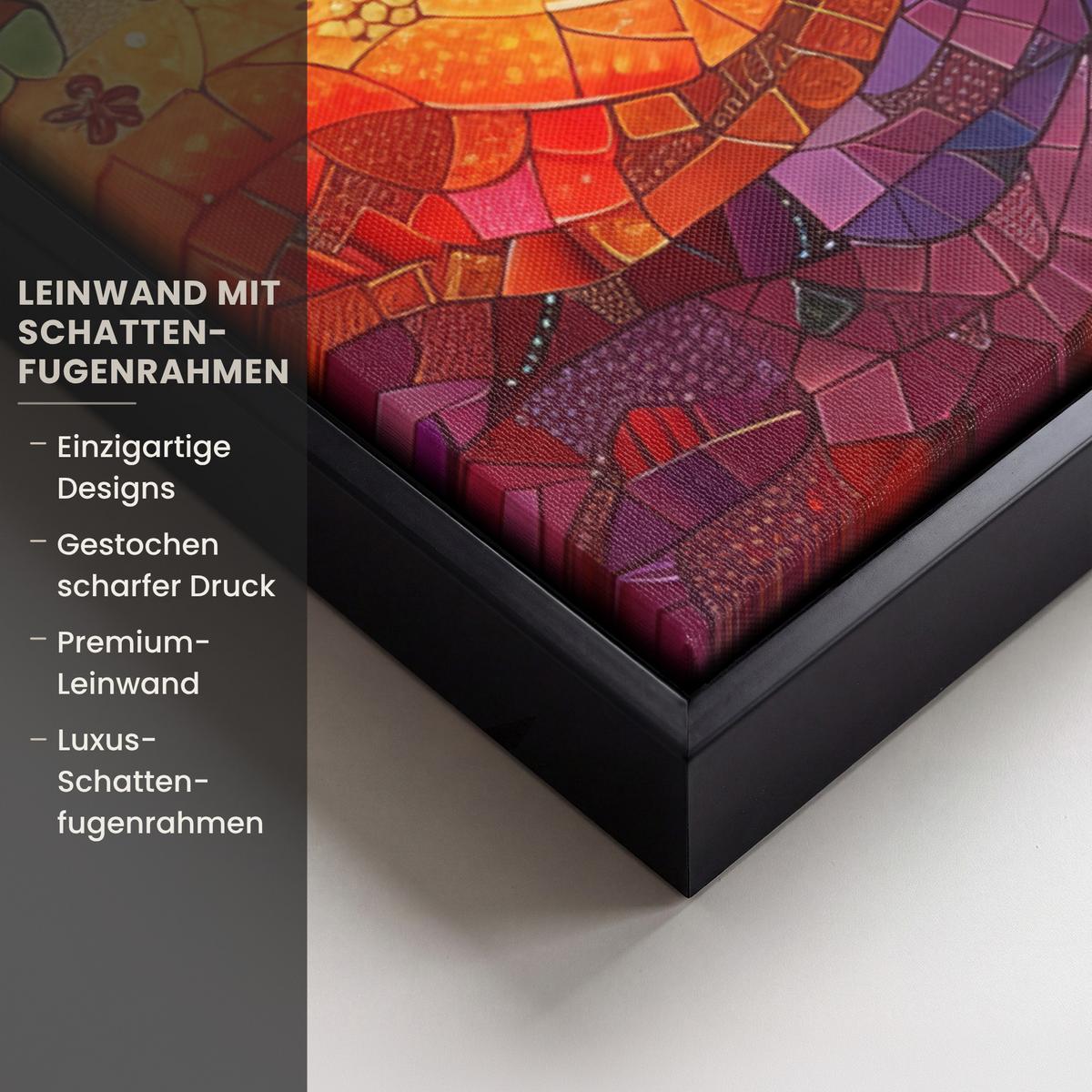 LEINWAND Bilder mit Rahmen - Kunst - Baum des Lebens - Blumen - Hippie - 100x70 - Dunkelblau, Textil (100/70cm) - MuchoWow