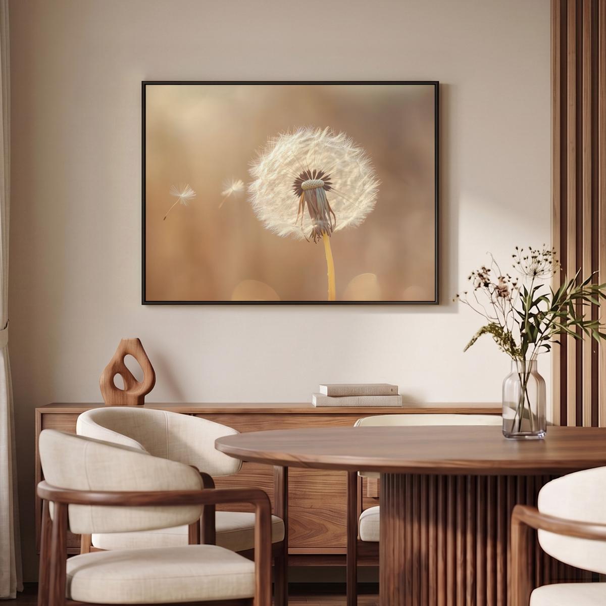 LEINWAND Bilder mit Rahmen - Löwenzahn - Beige - Natur - Blume - 100x70 - Hellbraun, Textil (100/70cm) - MuchoWow