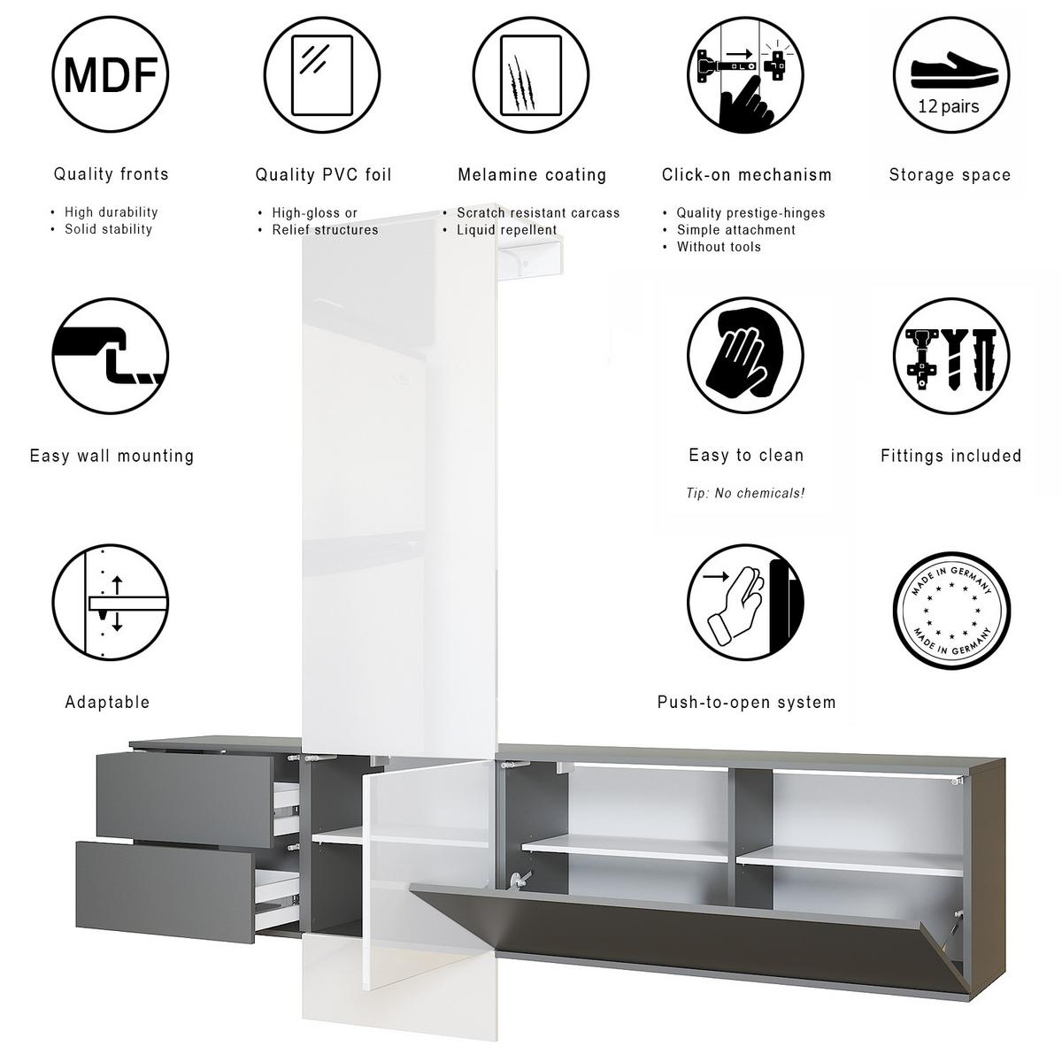GARDEROBE Carlton Paneel in Eiche Nordic - Silbereichenfarben, Holzwerkstoff (209/193/35cm) - Vladon