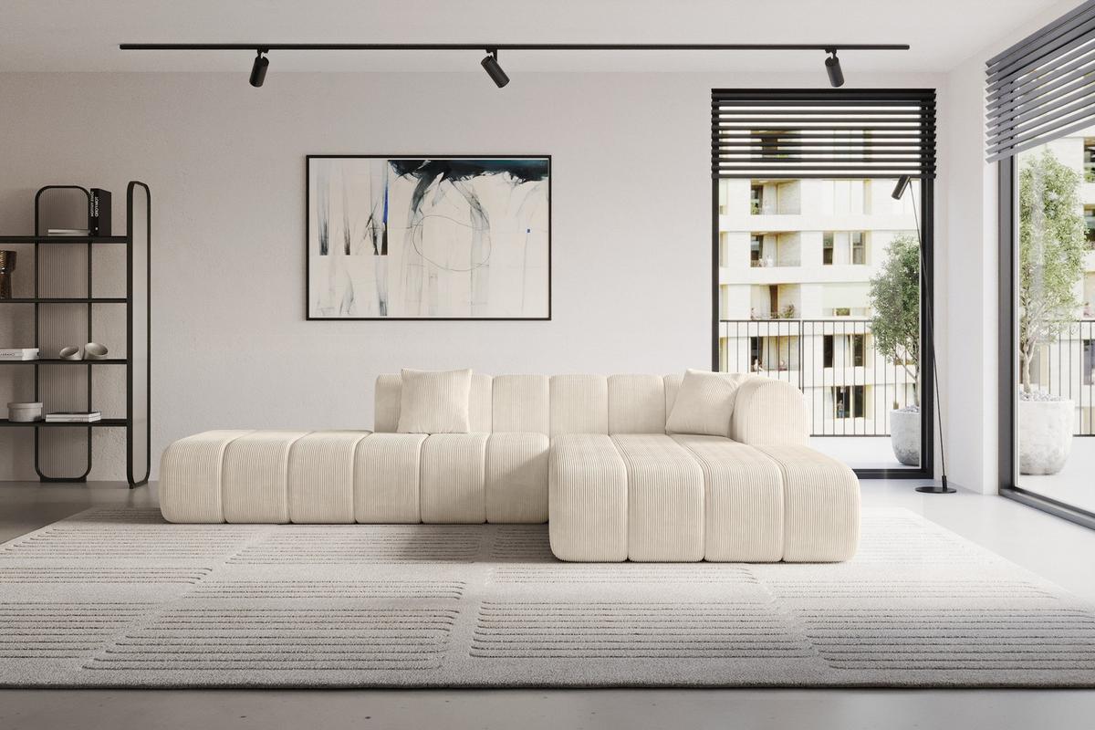 ECKSOFA Ottomane Rechts BILA-L 289x176x71 Beige Cord - Kaschmir/Beige, Holzwerkstoff/Kunststoff (289/176cm) - ALTDECOR
