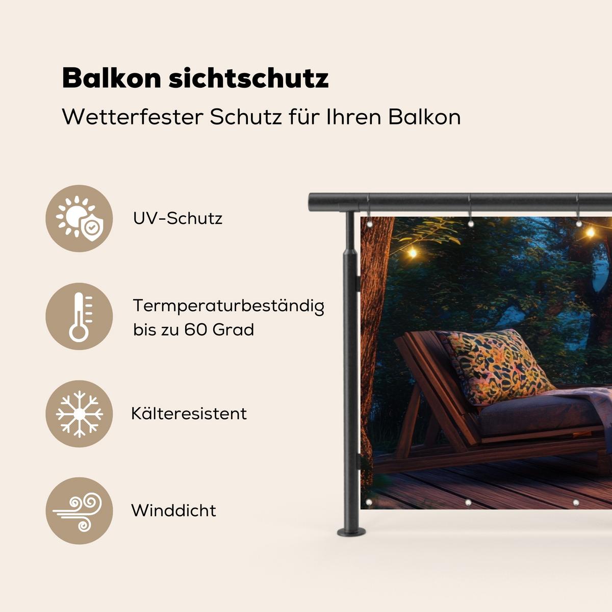 BALKON-SICHTSCHUTZ Lagerfeuer - See - Abendlicht Witterungsbeständig 200x90 cm - Dunkelblau, Kunststoff (200/90cm) - MuchoWow